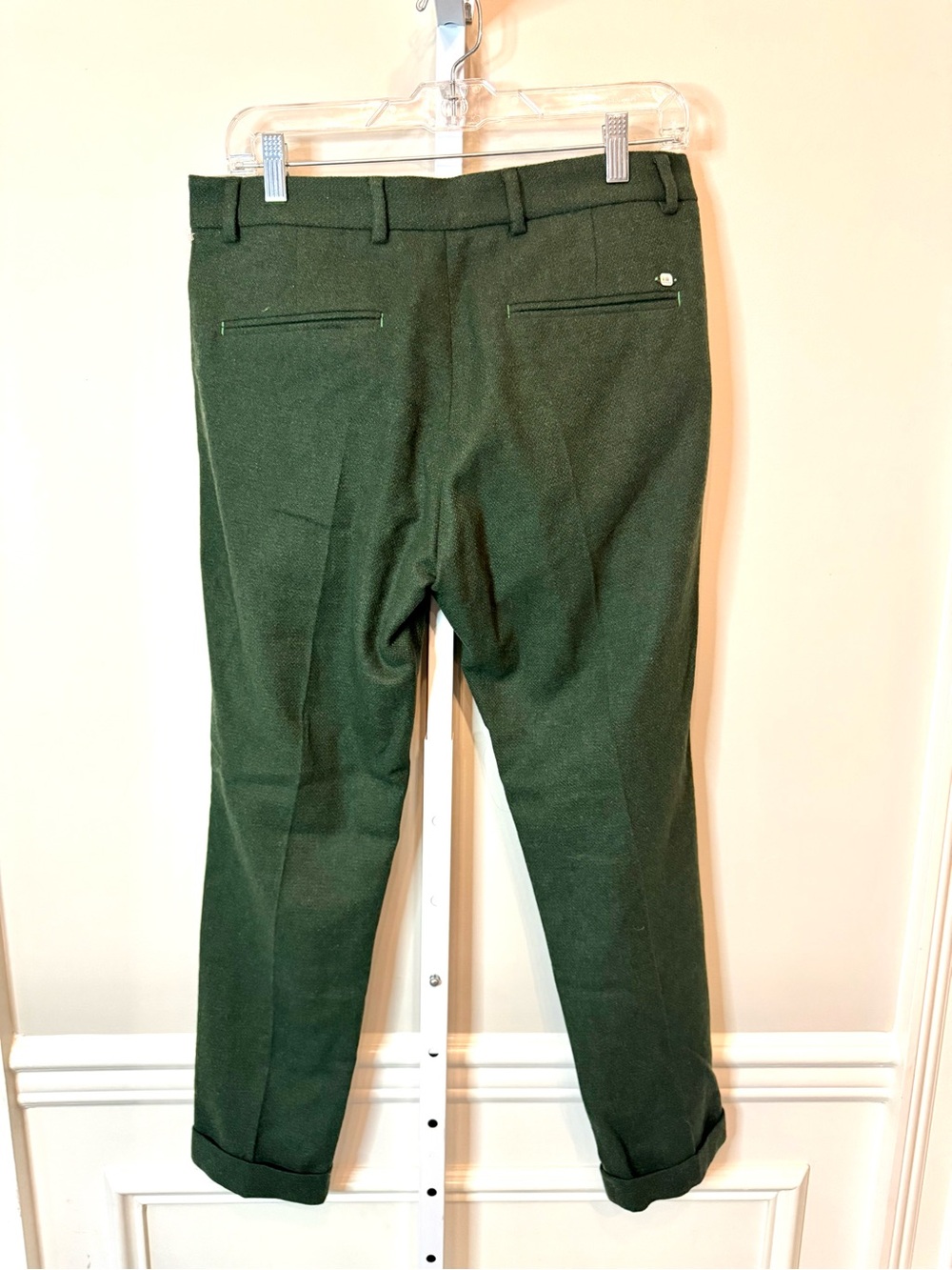 Manuel Ritz Wool Trousers Green Cropped Cuffed Colorful Button Fly Size 32 - Picture 5 of 12